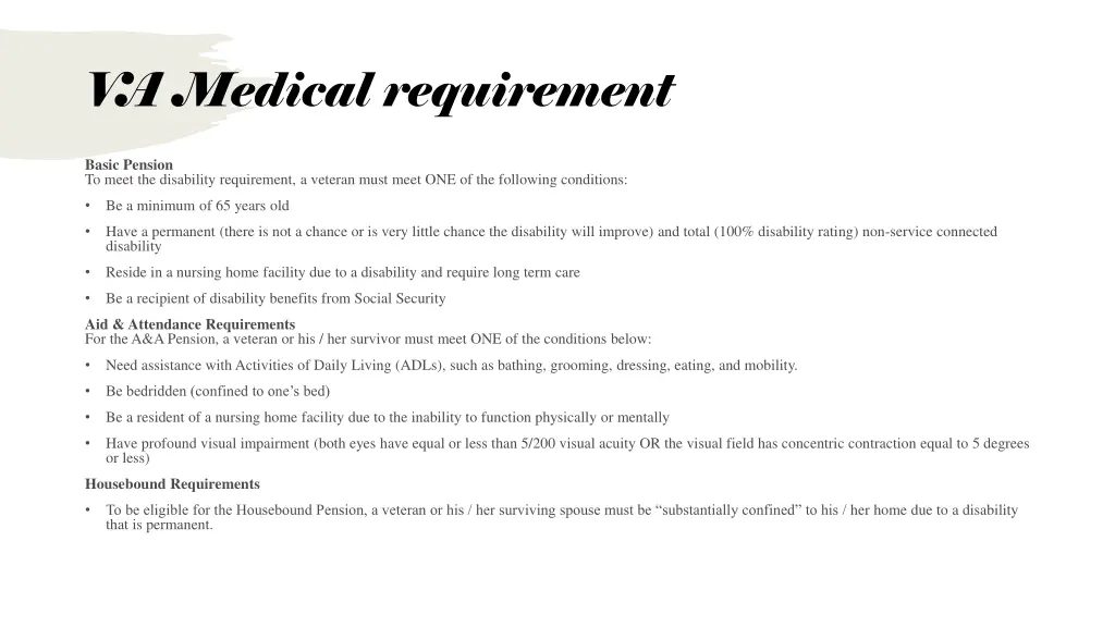 v a medical requirement