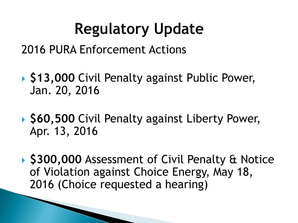 2016 pura enforcement actions