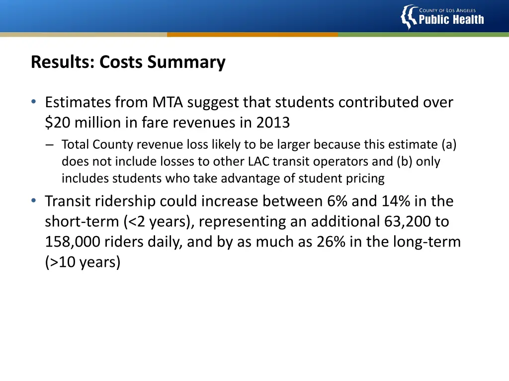 results costs summary