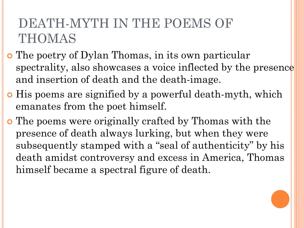 death myth in the poems of thomas the poetry