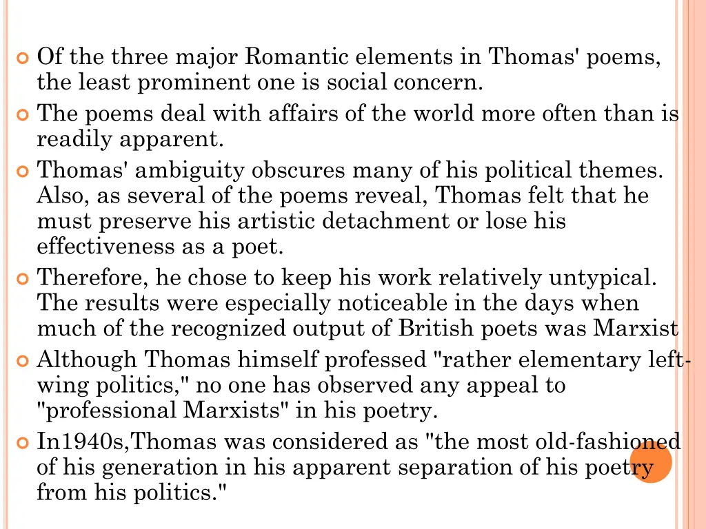 of the three major romantic elements in thomas