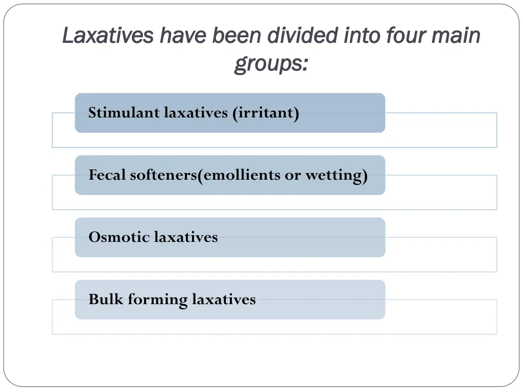 laxatives have been divided into four main