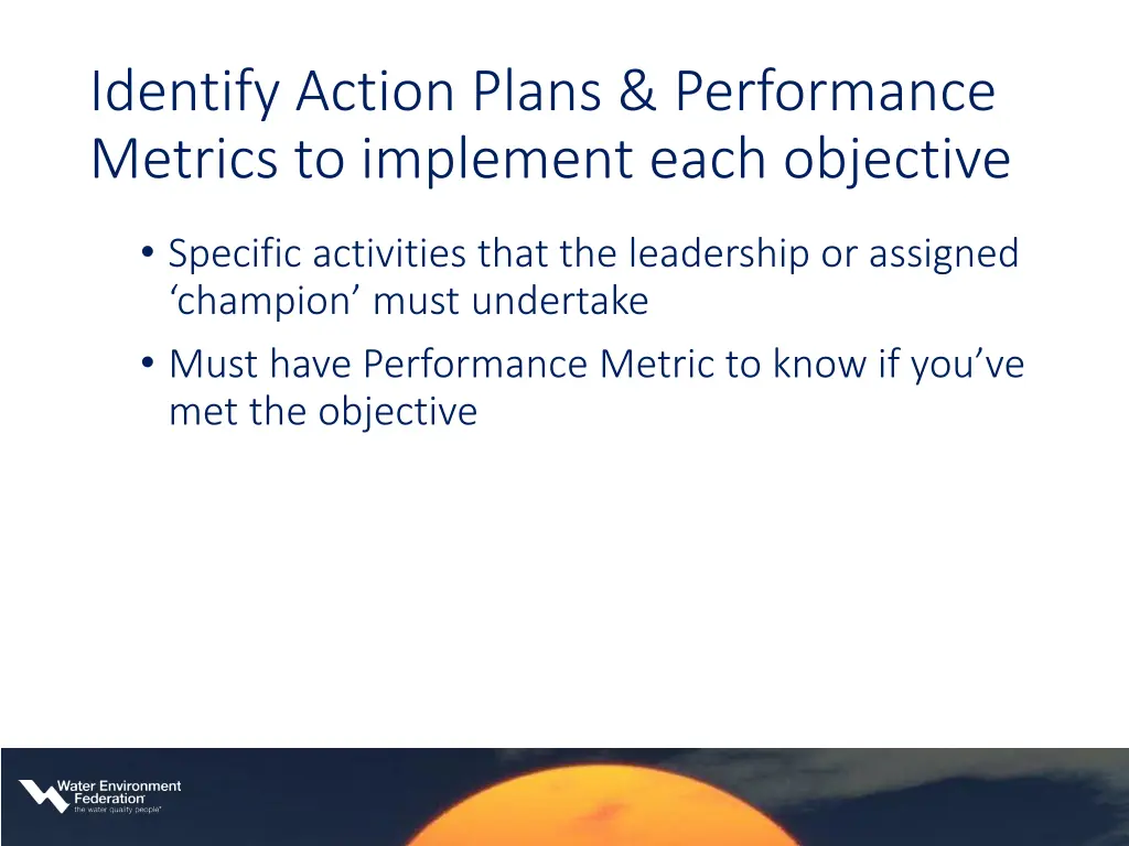 identify action plans performance metrics