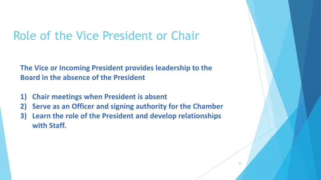 role of the vice president or chair