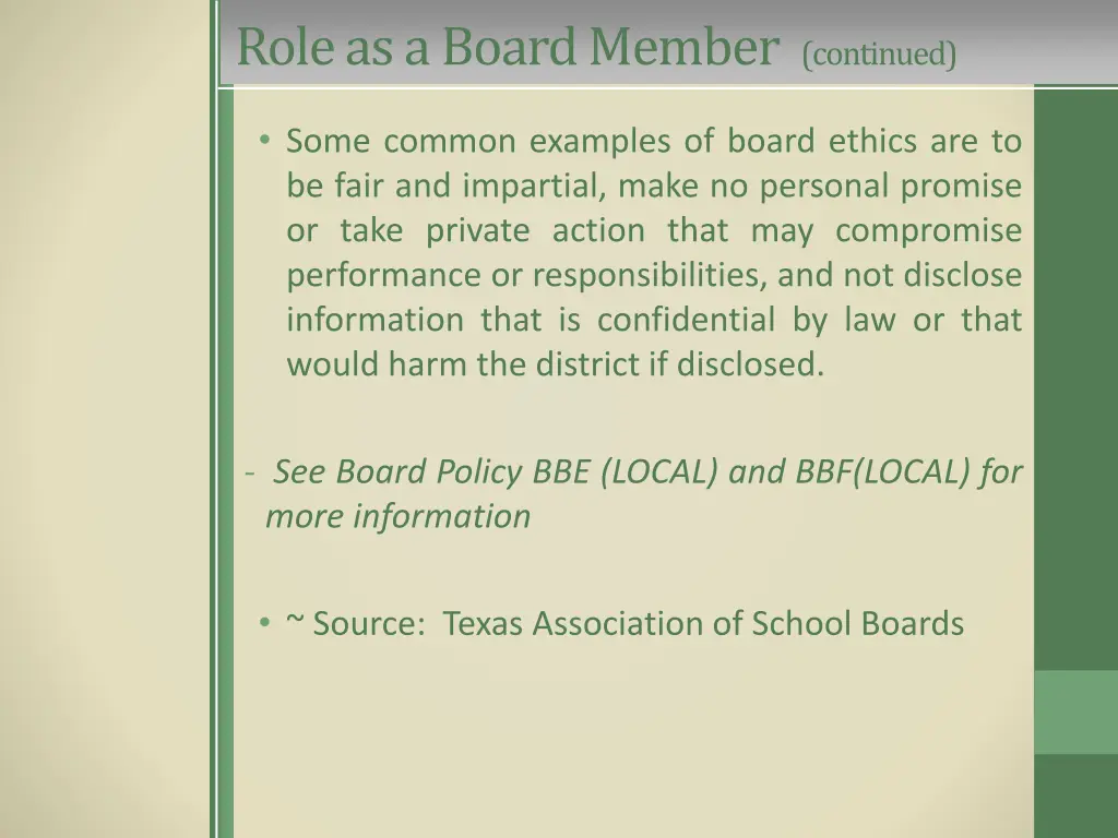 role as a board member continued 1