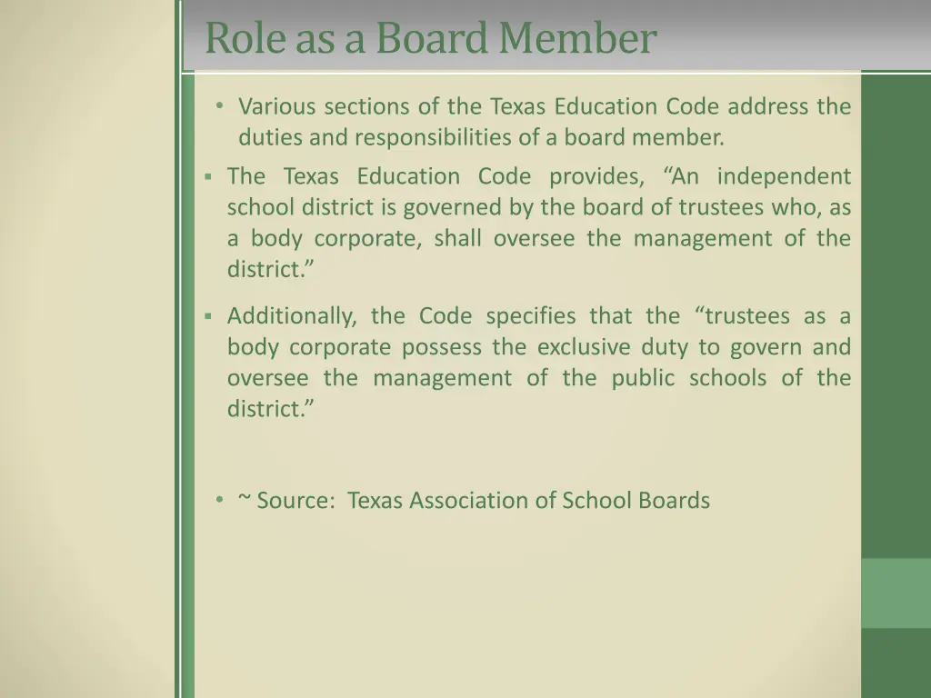 role as a board member