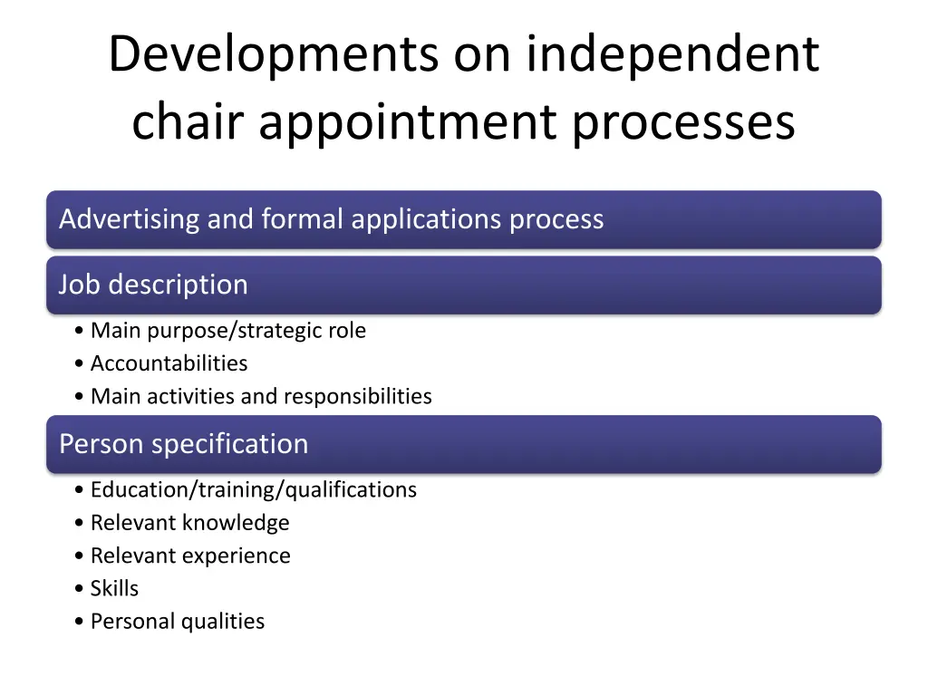 developments on independent chair appointment