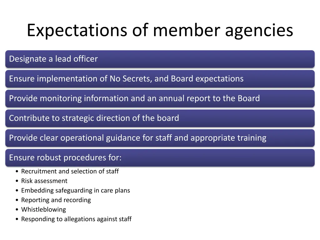 expectations of member agencies