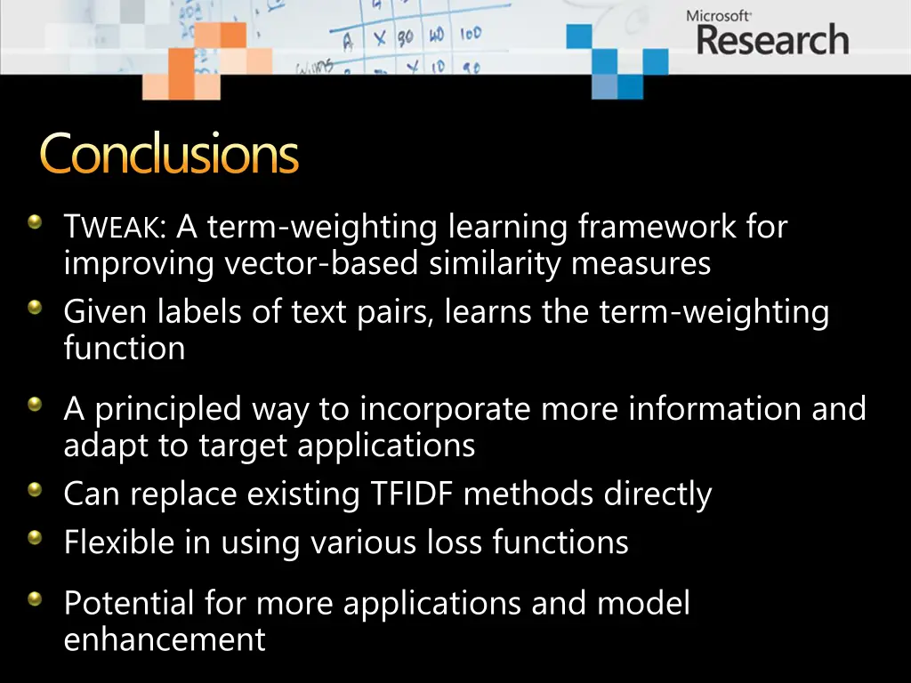 conclusions t weak a term weighting learning