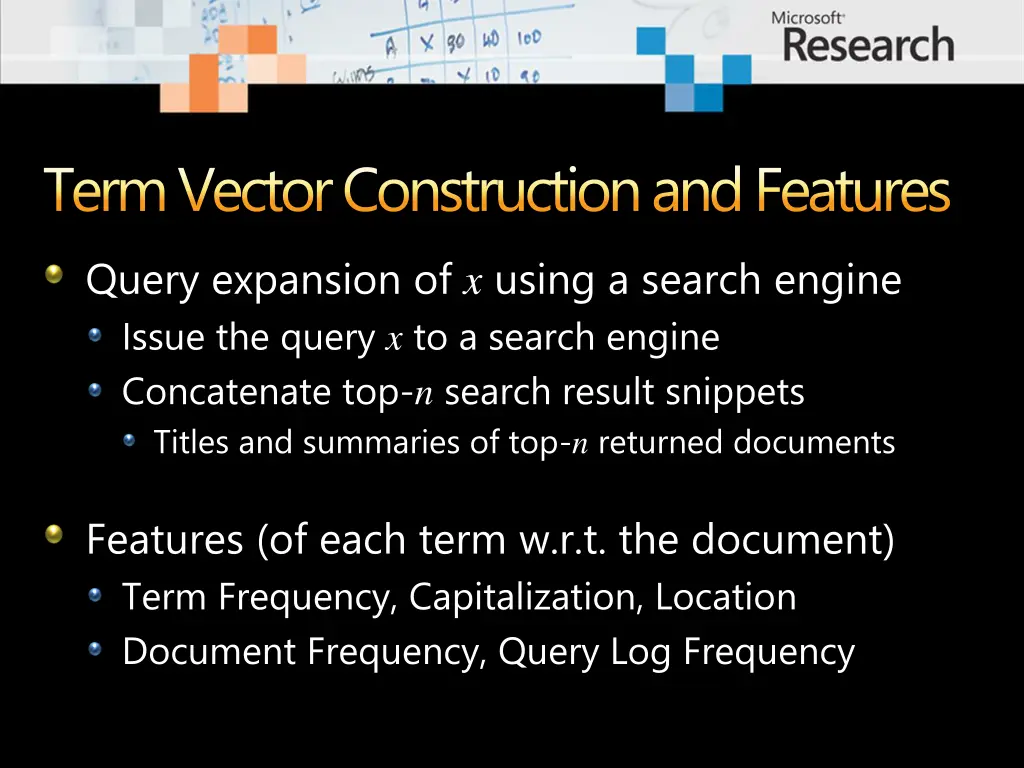 term vector construction and features