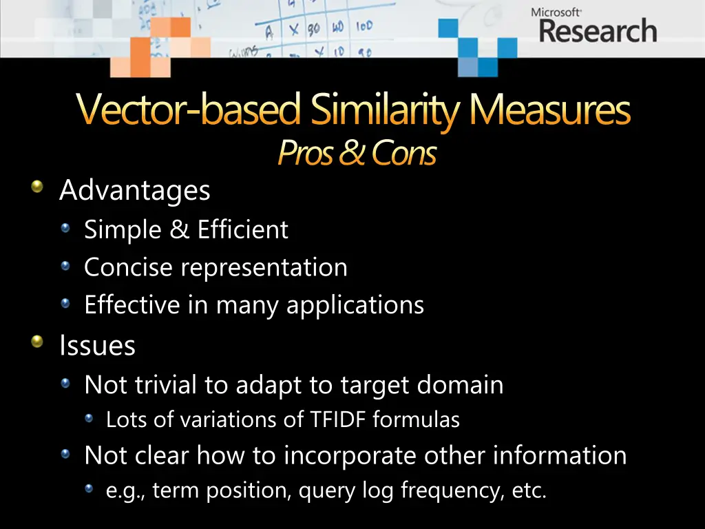 vector based similarity measures pros cons