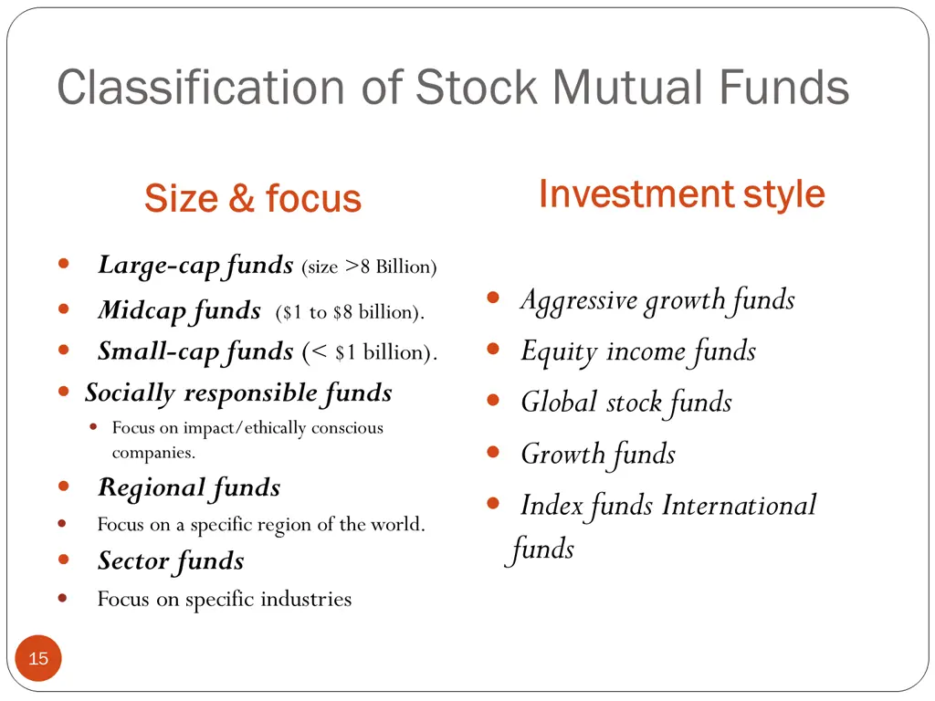 classification of stock mutual funds
