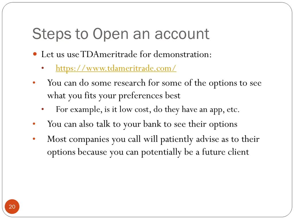 steps to open an account