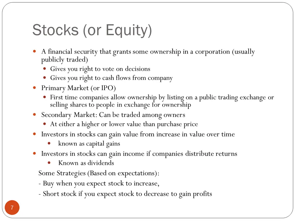 stocks or equity