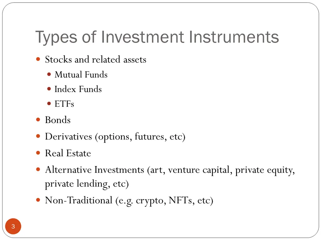 types of investment instruments