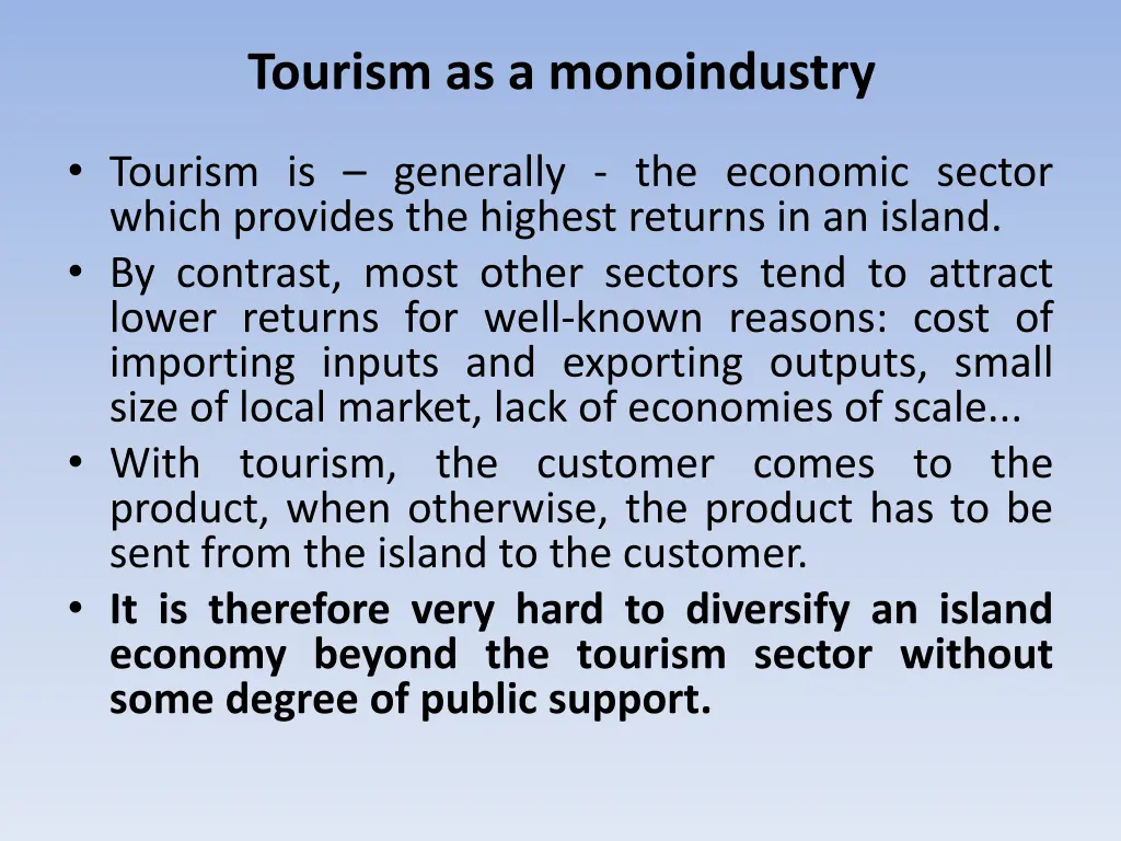 tourism as a monoindustry