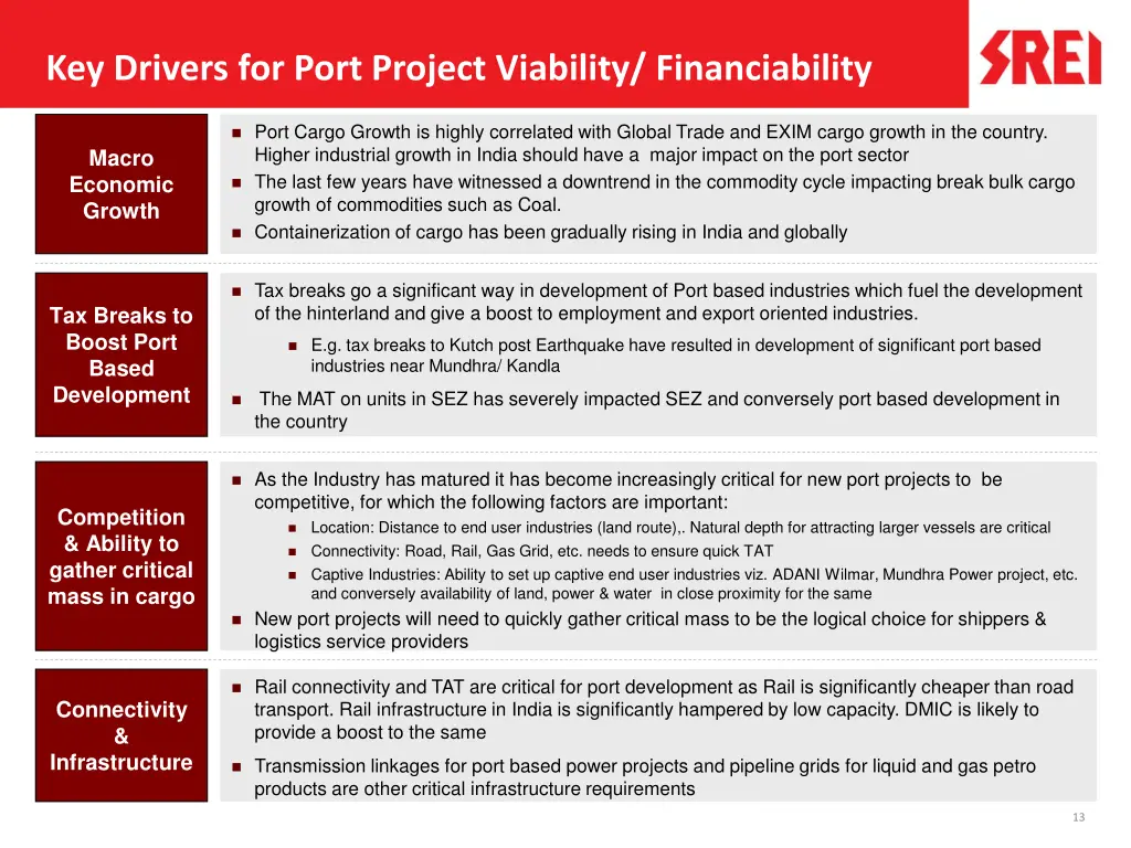 key drivers for port project viability