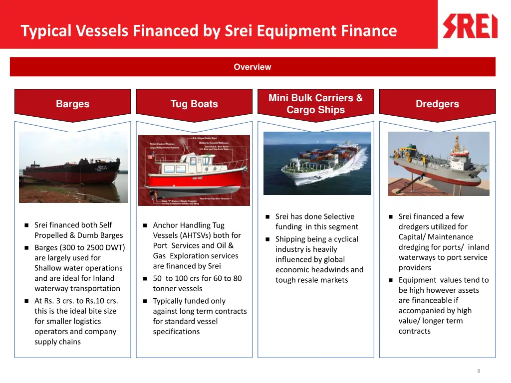 typical vessels financed by srei equipment finance