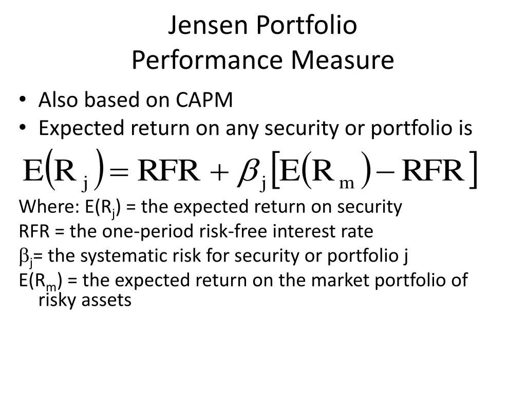 jensen portfolio performance measure also based