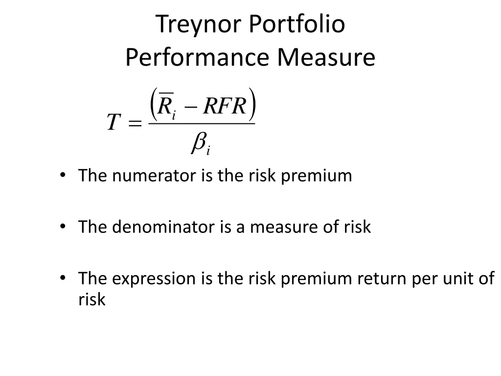 treynor portfolio performance measure i rfr r