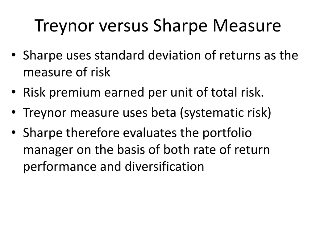 treynor versus sharpe measure