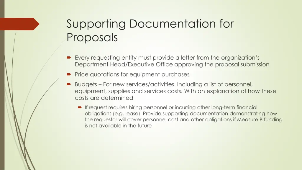 supporting documentation for proposals