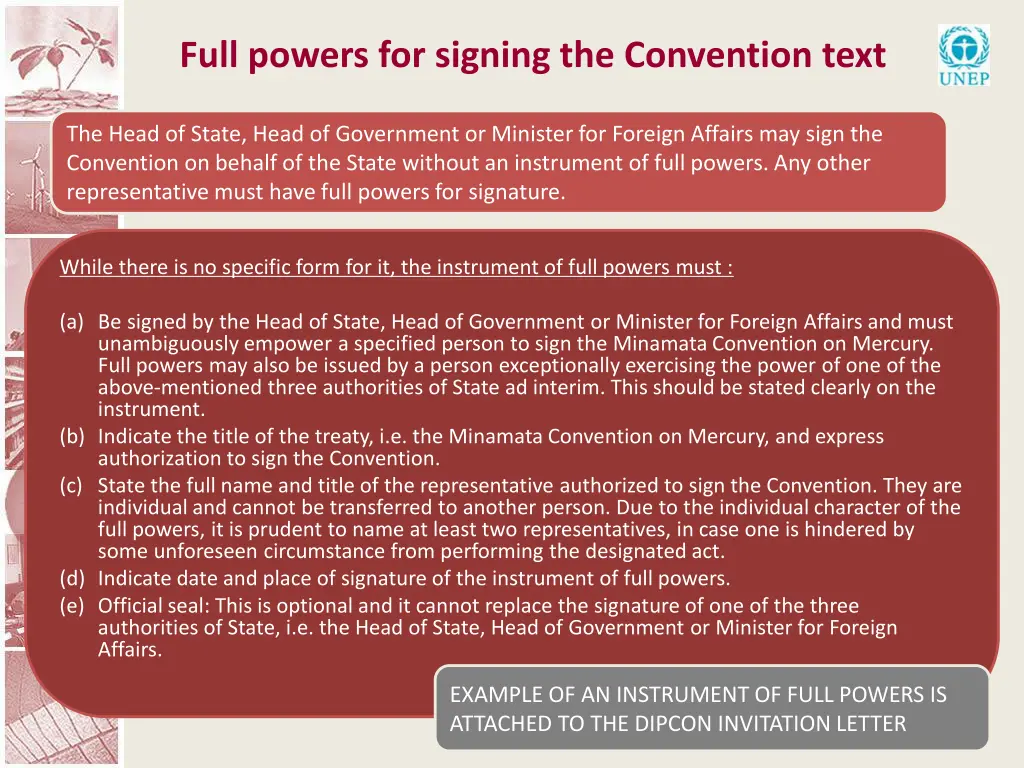 full powers for signing the convention text