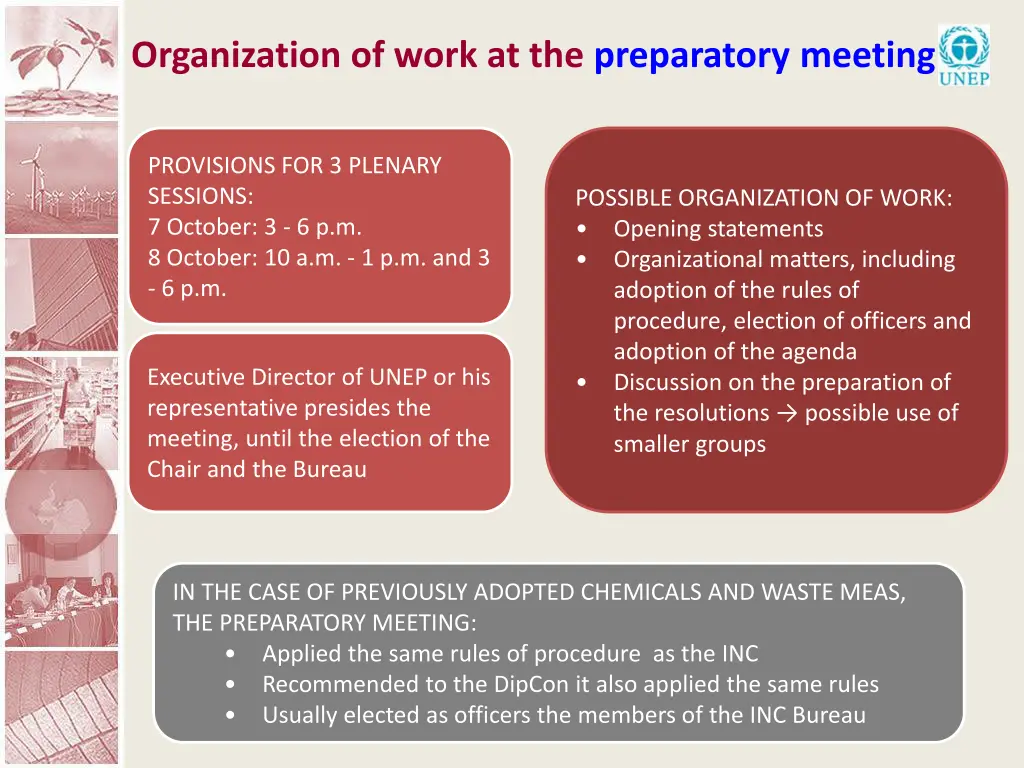 organization of work at the preparatory meeting