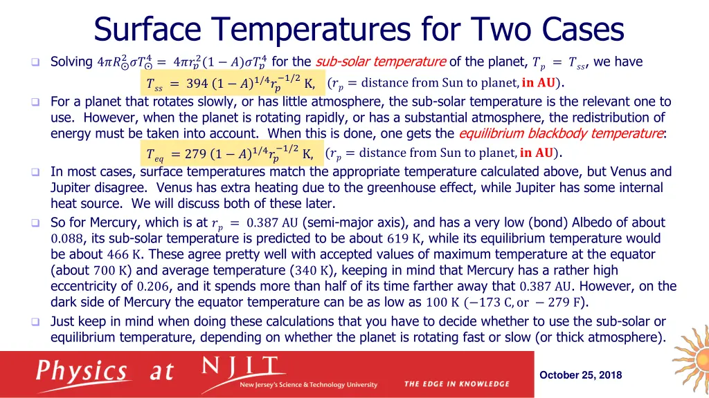 surface temperatures for two cases