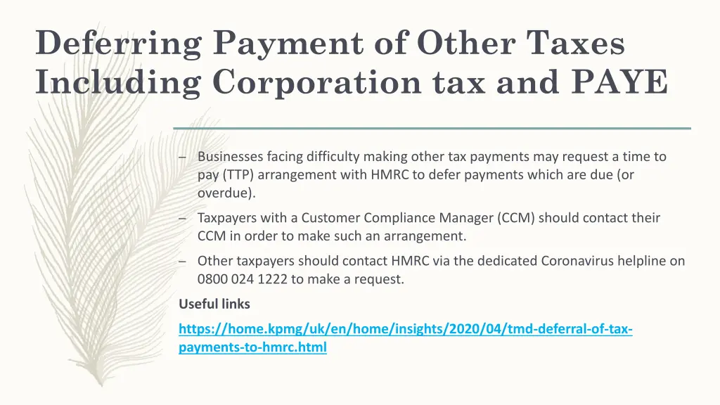 deferring payment of other taxes including