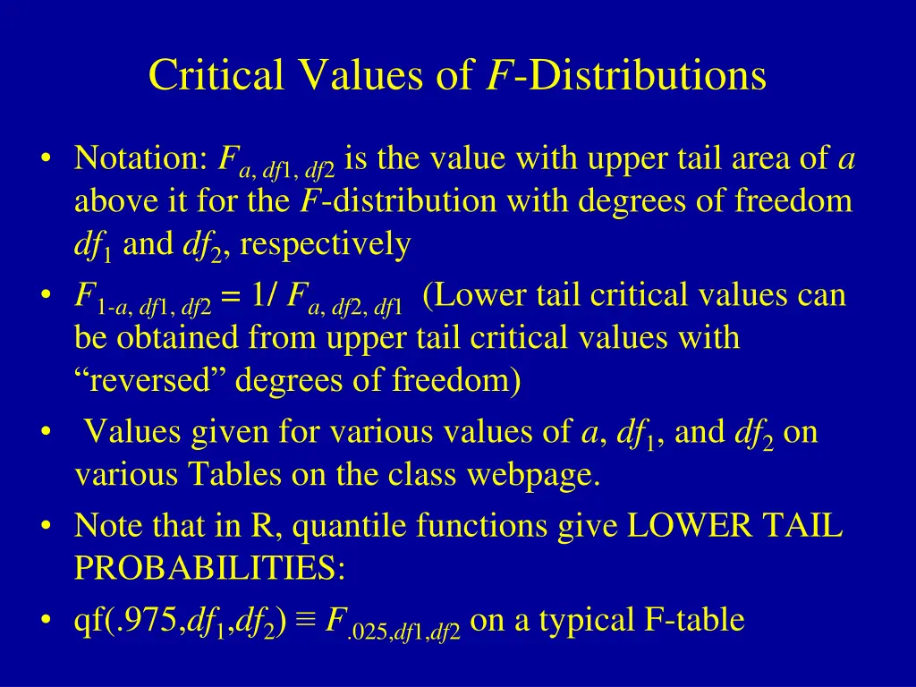 critical values of f distributions