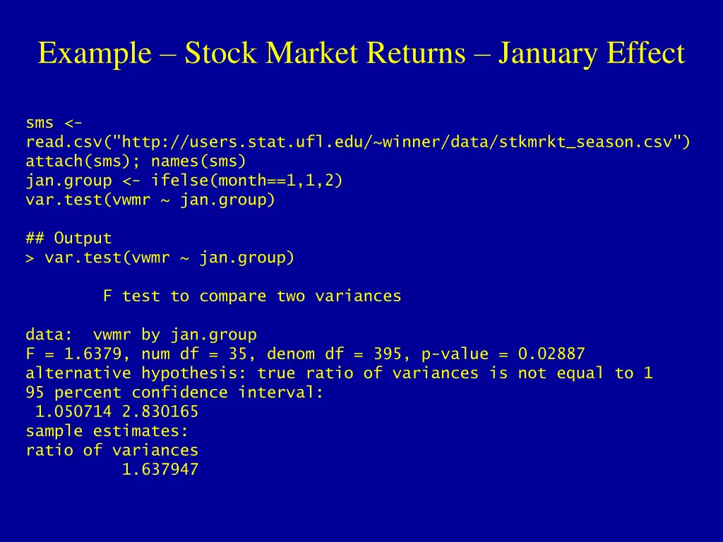 example stock market returns january effect 2