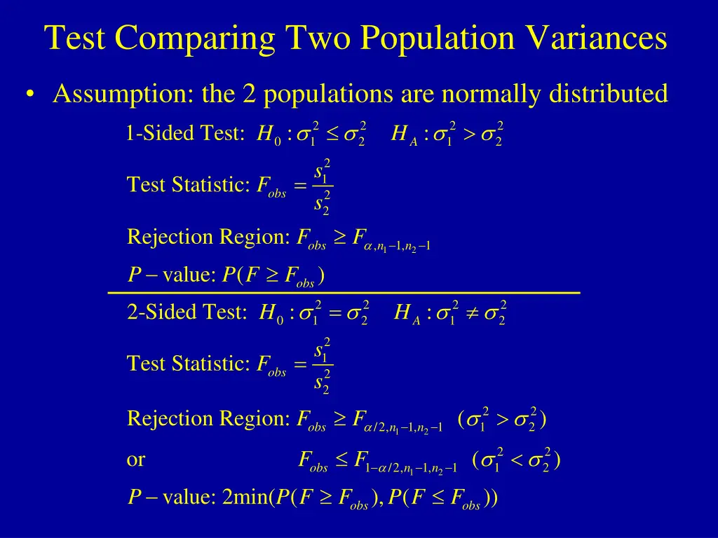 test comparing two population variances