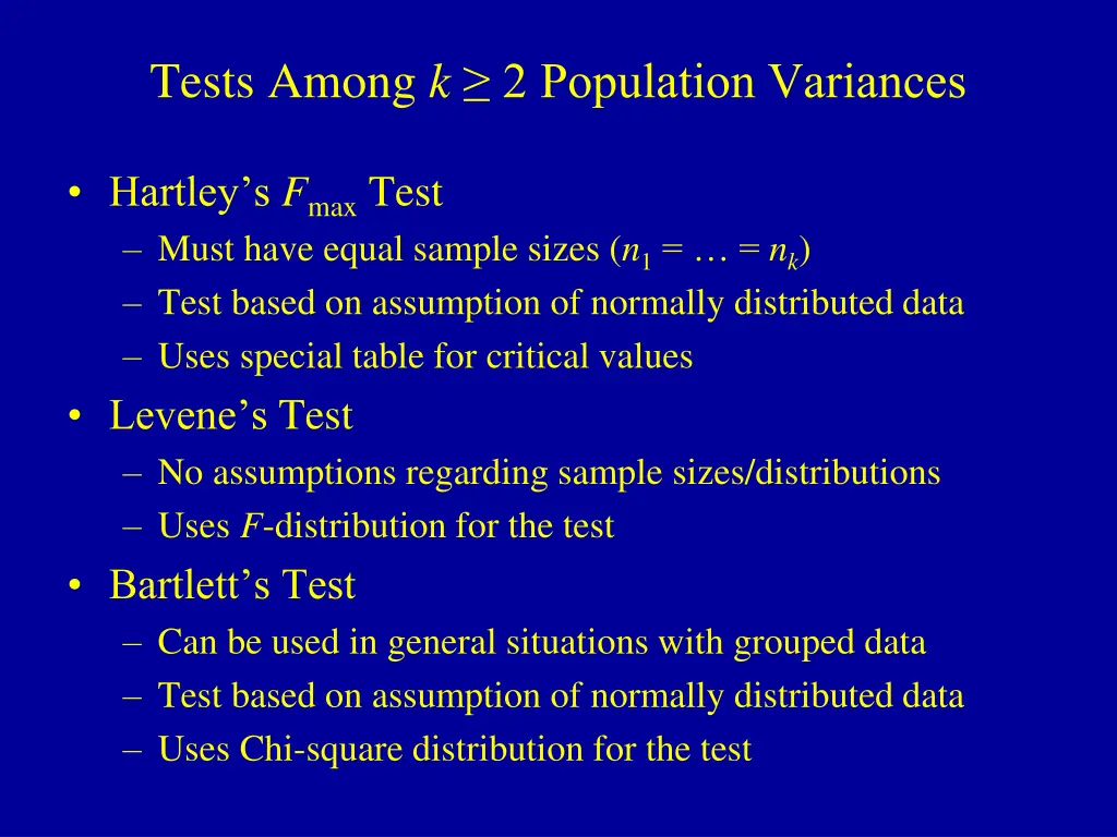 tests among k 2 population variances