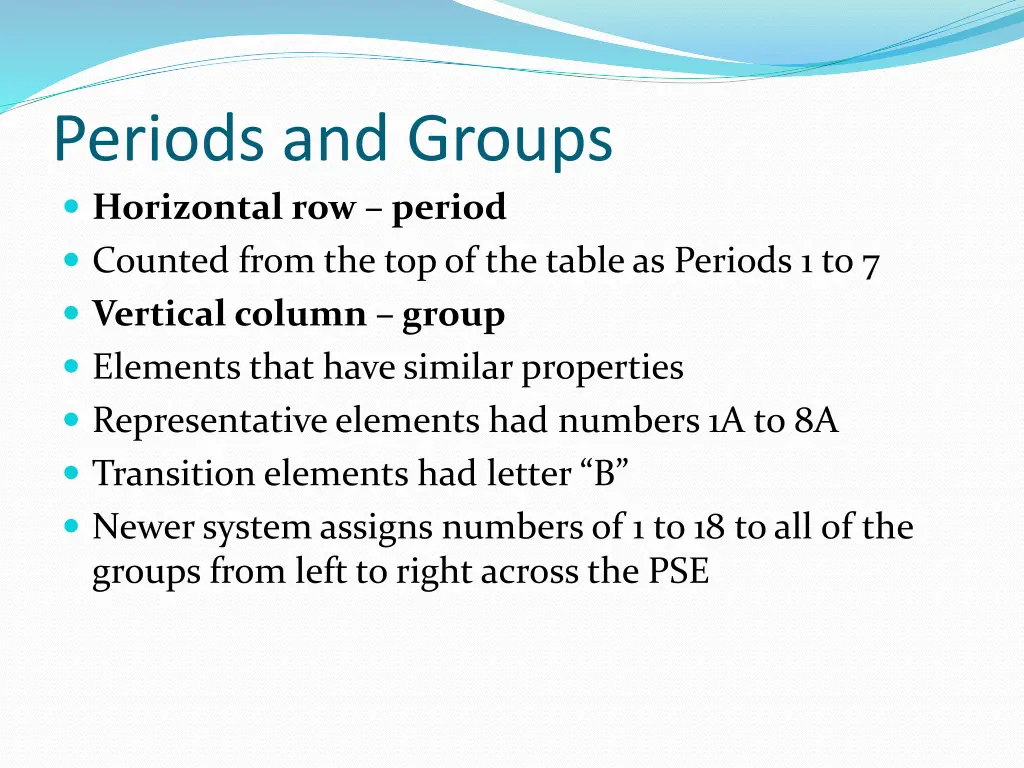 periods and groups horizontal row period counted