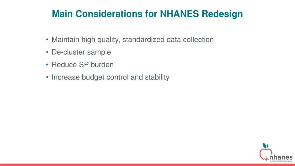 main considerations for nhanes redesign