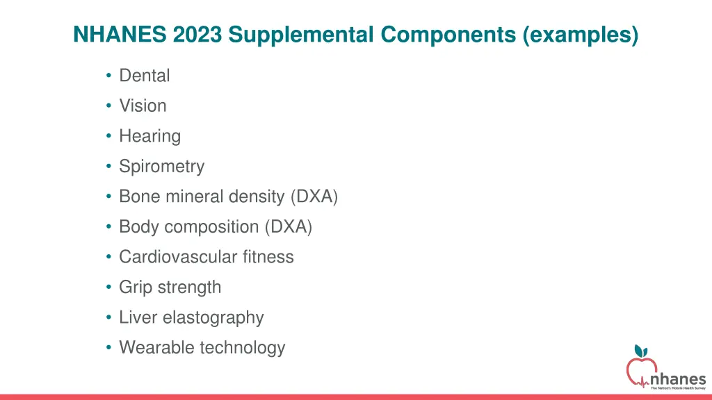 nhanes 2023 supplemental components examples