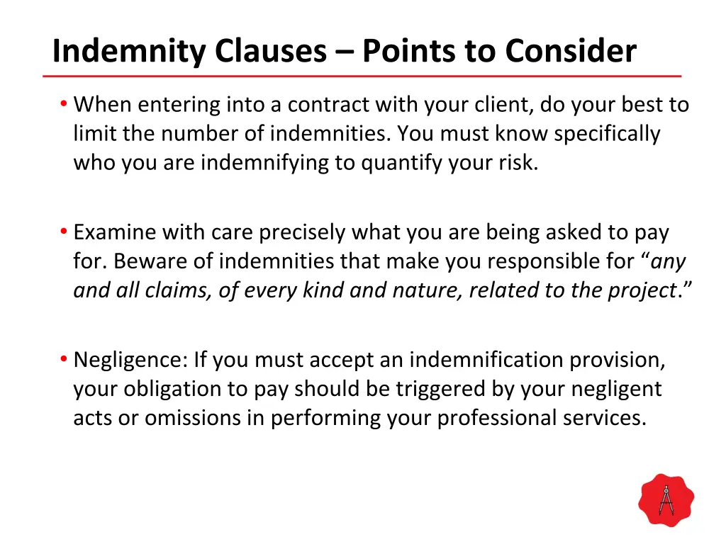 indemnity clauses points to consider