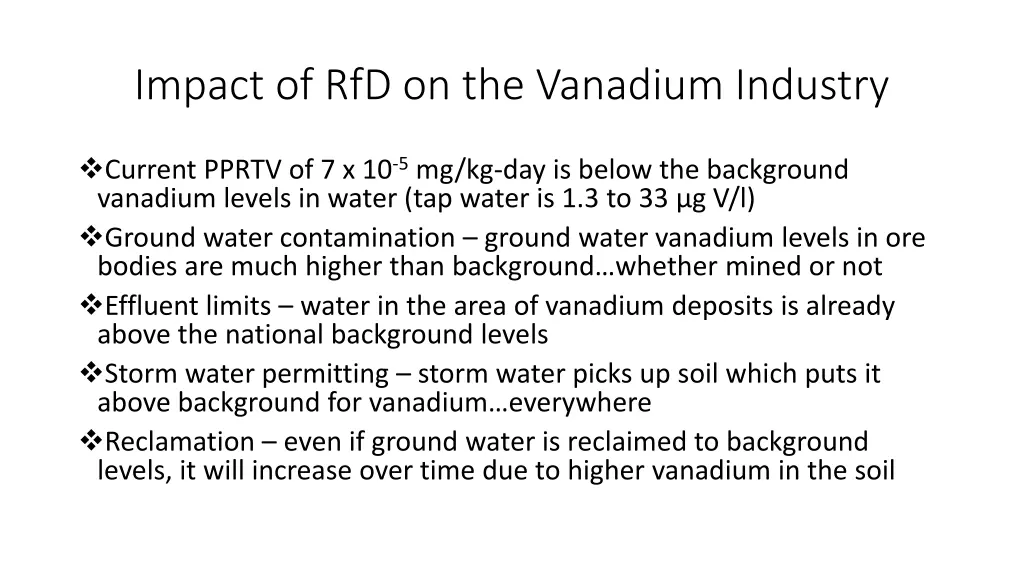 impact of rfd on the vanadium industry