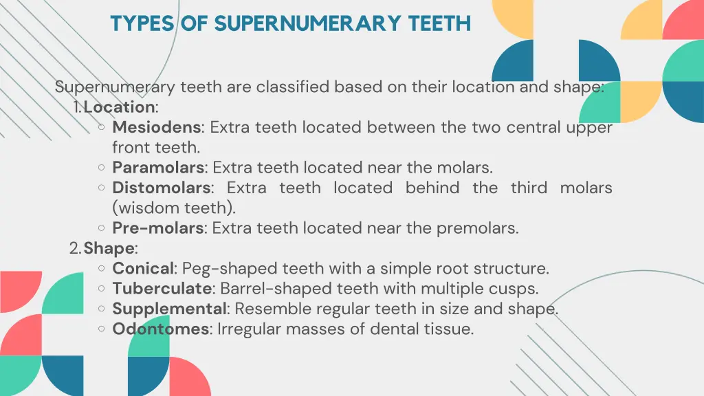 types of supernumerary teeth