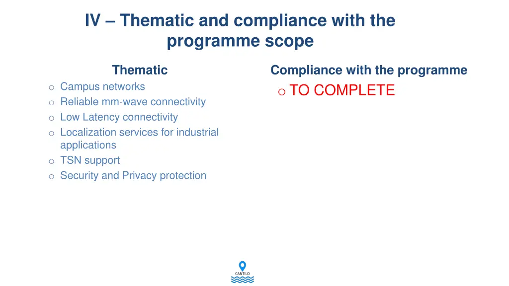 iv thematic and compliance with the programme