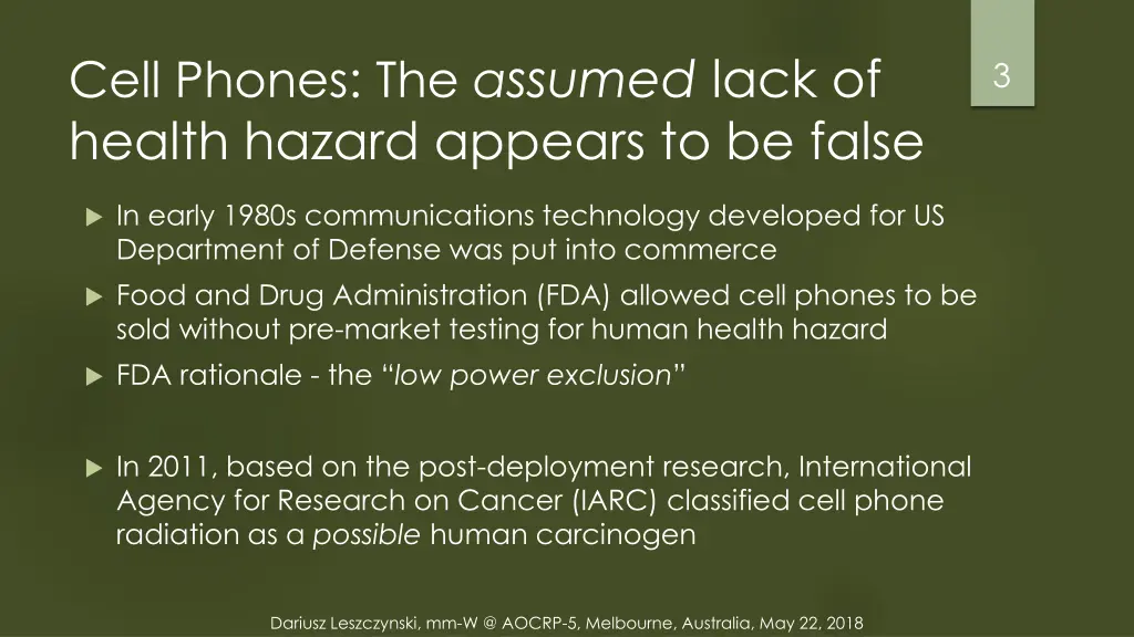 cell phones the a ssumed lack of health hazard