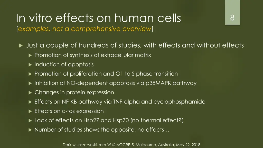 in vitro effects on human cells examples