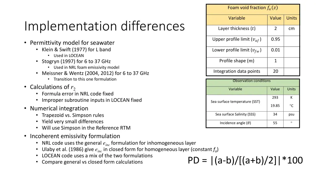 parameters for foam fraction profile