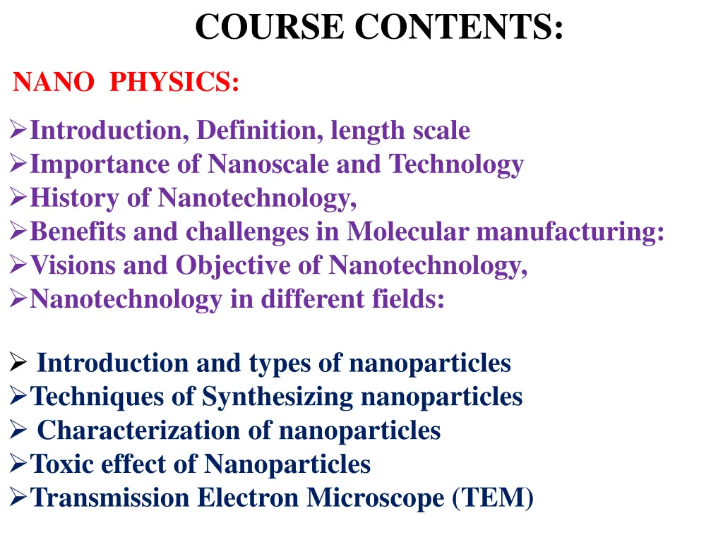 course contents