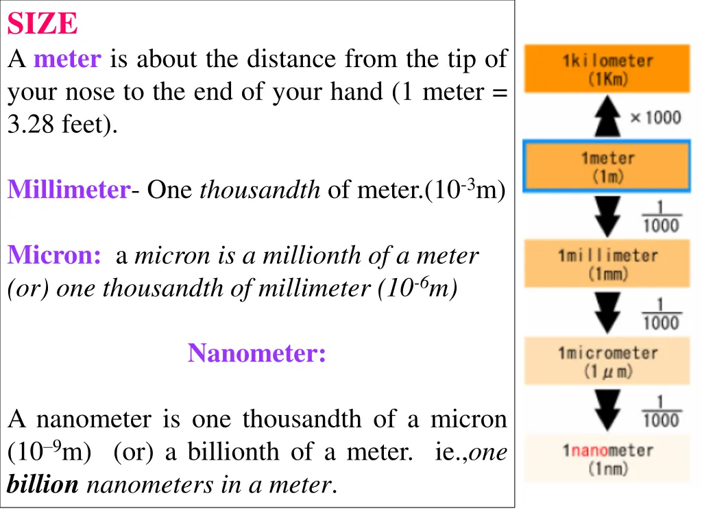 size a meter is about the distance from