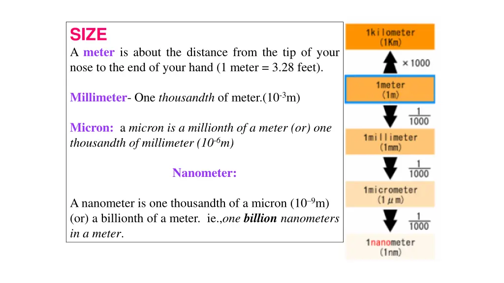 size a meter is about the distance from