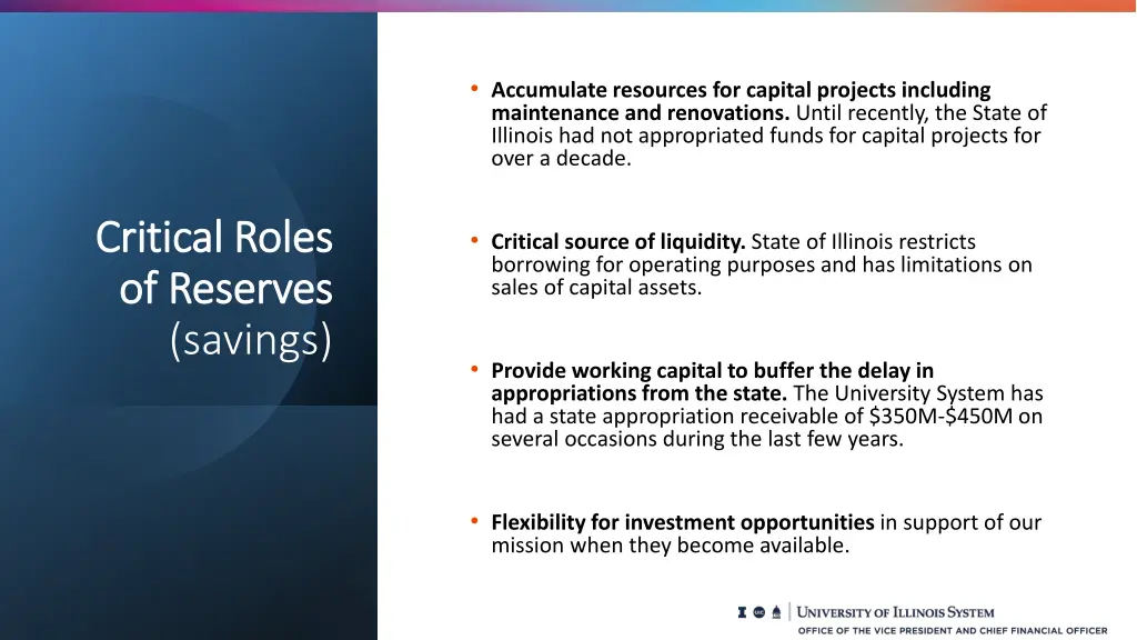 accumulate resources for capital projects