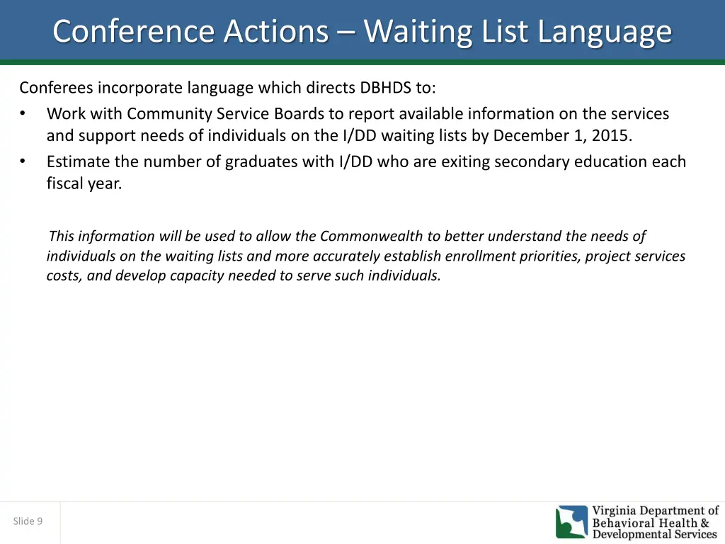 conference actions waiting list language