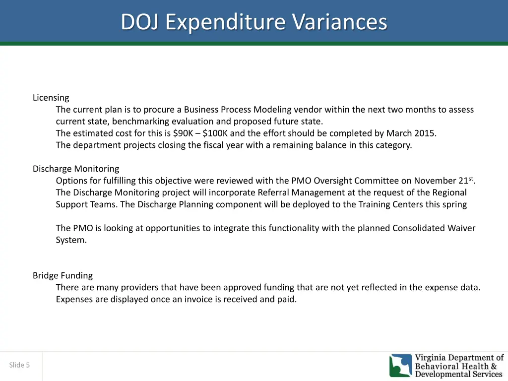 doj expenditure variances 1